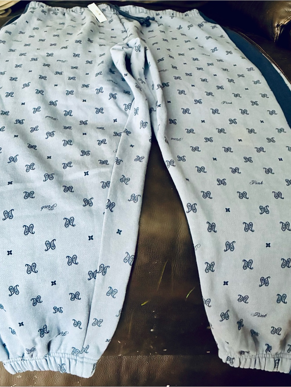 PINK Victoria's Secret Light Blue Pajama Pants with Navy Motif